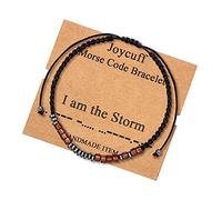 Morse Code Bracelet for Couples Women Men Adjustable Strand Engraved Matching Love Bracelet Set Secret Message Wood Beads with Cord Card Unique Gift for Friend Mothers Day Christmas Birthday