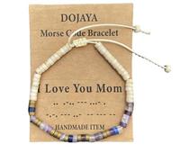 Morse Code I Love You Mom Bracelet White Jasper with Amethest Adjustable Bohemian Inspirational Bracelets for Women Birthday Jewelry,Gift for Mother's Day, M, Stone, no gemstone