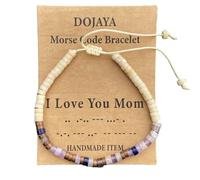 Morse Code I Love You Mom Bracelet White Jasper with Amethest Adjustable Bohemian Inspirational Bracelets for Women Birthday Jewelry,Gift for Mother's Day, M, Stone, no gemstone