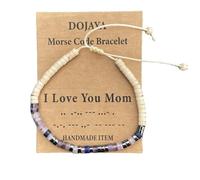Morse Code I Love You Mom Bracelet White Jasper with Amethest Adjustable Bohemian Inspirational Bracelets for Women Birthday Jewelry,Gift for Mother's Day, M, Stone, no gemstone