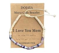 Morse Code I Love You Mom Bracelet White Jasper with Amethest Adjustable Bohemian Inspirational Bracelets for Women Birthday Jewelry,Gift for Mother's Day, M, Stone, no gemstone