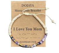 Morse Code I Love You Mom Bracelet White Jasper with Amethest Adjustable Bohemian Inspirational Bracelets for Women Birthday Jewelry,Gift for Mother's Day, M, Stone, no gemstone