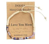 Morse Code I Love You Mom Bracelet White Jasper with Amethest Adjustable Bohemian Inspirational Bracelets for Women Birthday Jewelry,Gift for Mother's Day, M, Stone, no gemstone