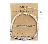 Morse Code I Love You Mom Bracelet White Jasper with Amethest Adjustable Bohemian Inspirational Bracelets for Women Birthday Jewelry,Gift for Mother's Day, M, Stone, no gemstone