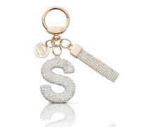 MORSUNBELA Keyring, Initial Keyring, Keyrings for Women Initial Letter Keychain, Personalised Keyrings Charms Keychain Bag Key Ring, Cute Bling Keychains - Silvery S