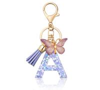 MORSUNBELA Keyring Letter Keyring with Initial Letter Butterfly Keyring Teenager Girls, Lila-a, S