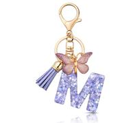 MORSUNBELA Keyring Letter Keyring with Initial Letter Butterfly Keyring Teenager Girls, Lila-M, S
