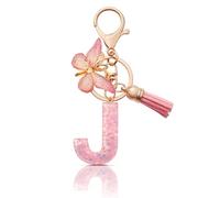 MORSUNBELA Keyring Letter Keyring with Initial Letter Butterfly Keyring Teenager Girls, Rosa-j, S