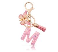 MORSUNBELA Keyring Letter Keyring with Initial Letter Butterfly Keyring Teenager Girls, Rosa-M, S