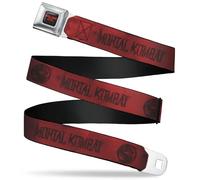 Mortal Kombat Belt, Seatbelt Buckle Belt, Mortal Kombat and Dragon Logo Red Black, Adjustable, Multicolor, 3.81 cm Wide