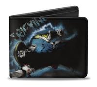 Mortal Kombat Wallet, Bifold, Mortal Kombat Klassic Raiden Electrifying Pose Black Blue Red, Vegan Leather