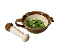 Mortar and Pestle Ergonomic Ceramic Garlic Crusher Grinder Bowl | Small Ceramic Mortar Pestle Set for Kitchen Home Cooking Garlic Pill Outdoor Camping Green