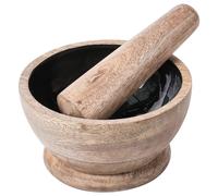Beliani Mortar And Pestle Qena Mango Wood Brown/ Black, Brown