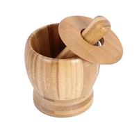 Mortar And Pestle Set Bamboo Bowl Garlic Press Grinder Crusher For Guacamole Kitchen Pressing Suitable for vanilla, spices, coffee, and coffee b(M)