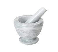 Mortar and Pestle Set - Bowl Polished Natural Marble Stone - Spices Grinder - Pill Crusher (White)
