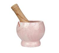 Mortar and Pestle Set- Ceramic Kitchen Mortar and Pestle for Spices, Herbs & More- Durable Mortar with Anti-Slip Base and Sturdy Wooden Pestle with Finest Grinding Ability- 2.6 Cups Capacity