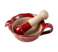 Mortar and Pestle Set Small Ergonomic Ceramic Garlic Crusher Grinder Bowl | Small Ceramic Mortar Pestle Set for Kitchen Home Cooking Garlic Pill Outdoor Camping Red