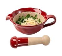 Mortar and Pestle Set Small Traditional Manual Ceramic Garlic Grinder Bowl | Small Ceramic Mortar Pestle Set for Kitchen Home Cooking Garlic Pill Outdoor Camping Red
