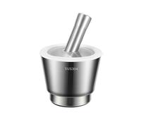 Mortar with Pestle 304 Stainless Steel Masher Household Manual Garlic Maker Pounding Jar Grinding Ring Bowl and Pestle Set Spices(Medium)