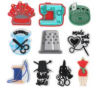 mortd 10 PCS Sewing Tailor Shoe Decor Charms, Sewing Machine Needle Thread Charms for Shoe Wristband Decor, PVC Shoe Charm Accessories for Party Favors Birthday Gifts, Polyvinyl Chloride
