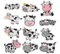 mortd 12Pcs Cow Iron on Patches, Cow Embroidered Patches Cow Sew on/Iron on Patches Farm Animals Embroidered Appliques for Clothing Bags Hat Decoration DIY Craft