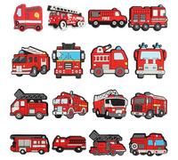 mortd 16Pcs Fire Truck Shoe Charms Decoration, Fire Engine Firefighter Charms for Shoes Bracelets, Firefighting Vehicle PVC Shoe Decor Accessories for Boy Birthday Party Supplies Gifts