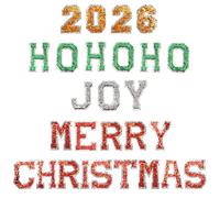 mortd 27 Pcs Christmas Iron On Patches, Glitter Red White Green Gold Letter Embroidered Patches 2026 Merry Christmas Joy HOHOHO Iron on Embroidered for Xmas DIY Craft Clothing Decor Party Supplies