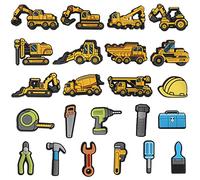 mortd Construction Shoe Decoration Charms, 23 PCS Excavator Bulldozer Truck Helmet Shoe Charm for Shoe Wristband Clog Sandals Decor, PVC Shoe Charm Accessories for Party Favor Holiday Birthday Gifts,