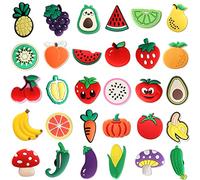 mortd Fruits Shoe Decoration Charms, 30PCS Fruit Vegetables Theme Charms for Shoe Wristband, Cherry Pineapple Eggplant Pepper Shoe Charms for Party Favors Birthday Gifts, Plastic, No Gemstone