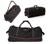 Morthanabag 32” 1680D Oxford Foldable Duffle Bag with 2 Wheels,110L to 140L Expandable Soft Sided Rolling Travel Bag, Black-red, 110-140L, Casual