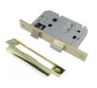 Mortice Lock Sashlock Bathroom Locks 2.5" Bolt Through Reversable Bathroom Handle (64mm (2.5 Inch), Bath Lock, Brass Plate)
