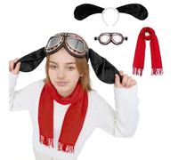 MORTICIA 3pcs Halloween Cosplay Dog Costume Accessories Set with Aviator Goggles, Black Ears Headband, Red Scarf, Cosplay Animal Theme Party and Festival Activities Dress Up Kit for Adults Women