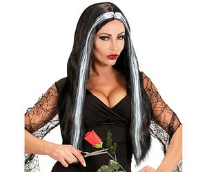 Morticia Blk/White Wig for Hair Accessory Fancy Dress