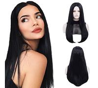 Morticia Womens 27" Long Straight Middle Parting Halloween Costume Cosplay and Daily Wig (Black)