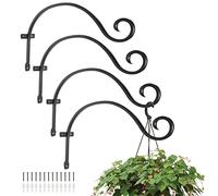 MorTime 4 Pack Hanging Plant Brackets, 12.2 Inch Wall Mount Iron Plant Hooks with Screws for Outdoor Lanterns, Wind Chimes, Bird Feeders