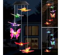 MorTime LED Solar Wind Chime, Color Changing Solar Butterfly Wind Chimes 25" Mobile Hanging Wind Chime for OutsideHome Garden Decoration