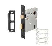 Mortise Lock Latch Replacement Parts, Matte Black Finish | Includes Antique Skeleton Keys, Door Strike Plate and Reversible Latch Bolt, Old Style Mortise Lock Assembly Kit