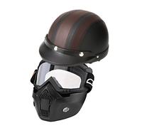 Mortorcycle Mask Detachable Goggles and Mouth Filter+ Open Face Half Leather Helmet with Vision UV 54-60cm