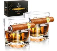 MortyGrove Cigar Whiskey Glasses -12oz Old Fashioned Glass with Integrated Cigar Tray,Bar Glass Cup, Crystal Whisky Glass Set With Cigar Holder