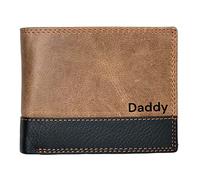 MORUCHA Personalized Custom Engraved RFID Blocking Wallet for Men - Distressed Hunter Leather Coin Pocket Wallet with 8 Card Slots and More - Mens Gift for Special Occasions (Horizontal, Tan Black)