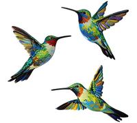 Moruska Metal Hummingbird Garden Wall Art Outdoor, 3 Pack Colorful Metal Bird Wall Decor for Fence Patio Yard Porch, Exterior Wall Sculptures Hanging Garden Ornaments