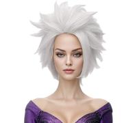 Morvally Short Silver Grey Anime Layered Cosplay Costume Wig for Adult Women
