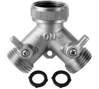 Morvat Heavy Duty Nickel Plated Brass 2 way Y Splitter Garden Hose Hexagonal Connector with Comfortable Grip Shut Off Valves, Adapter for Water Tap, Outlet, & Spigot, Includes 2 Extra Rubber Washers