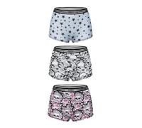 Morvia 3pcs Women Gothic Halloween Skulls Print Contrast Binding Boyshorts Underwear Elastic Waist Intimates Panties, Blue & White & Red, XL