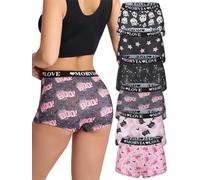 Morvia 6 Pack Gothic Halloween Print Boyshorts, High Waist Variety Underwear with Elastic Band, Skull Rose Stars Pattern, Multicolor 3, XL