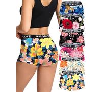 Morvia 6 Pack Gothic Halloween Print Boyshorts, High Waist Variety Underwear with Elastic Band, Skull Rose Stars Pattern, Floral Print, XXL