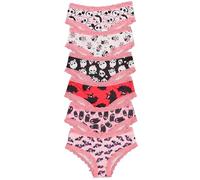 Morvia 6pcs Women Underwear Gothic Sexy Halloween Skulls Roses Allover Print Contrast Lace Hipsters Panties