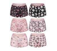 Morvia Gothic Halloween Print Boyshorts Underwear, 6 Pack, High Waist Contrast Elastic Band, Black Red Skull Spooky Patterns (US, Alpha, Medium, Regular, Regular, 6pcs Pink & Black)