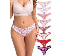 Morvia Variety of Thongs for Women Pack Sexy Cute Assorted Colors Prints Underwear Panties, 8 Pcs Pink Floral, Large