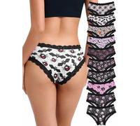 Morvia Women's Gothic Halloween Hipster Panties, Black Lace Trim, 10 Pack Spooky Pattern Collection with Bats, Skulls, 10pcs Gothic, L
